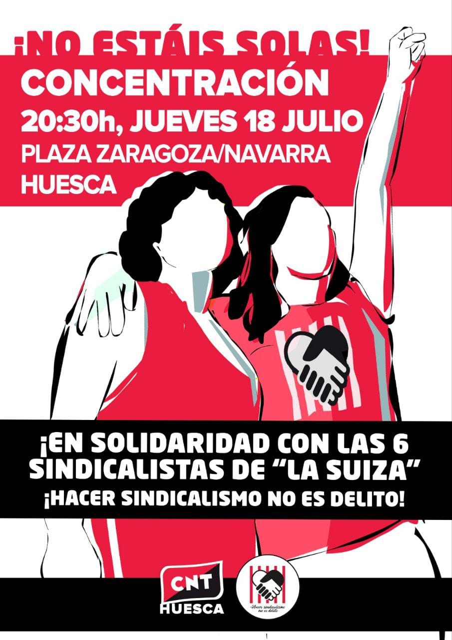 En Aragón, solidaridad con l@s represaliad@s de La Suiza. ¡NO ESTAIS SOLAS!