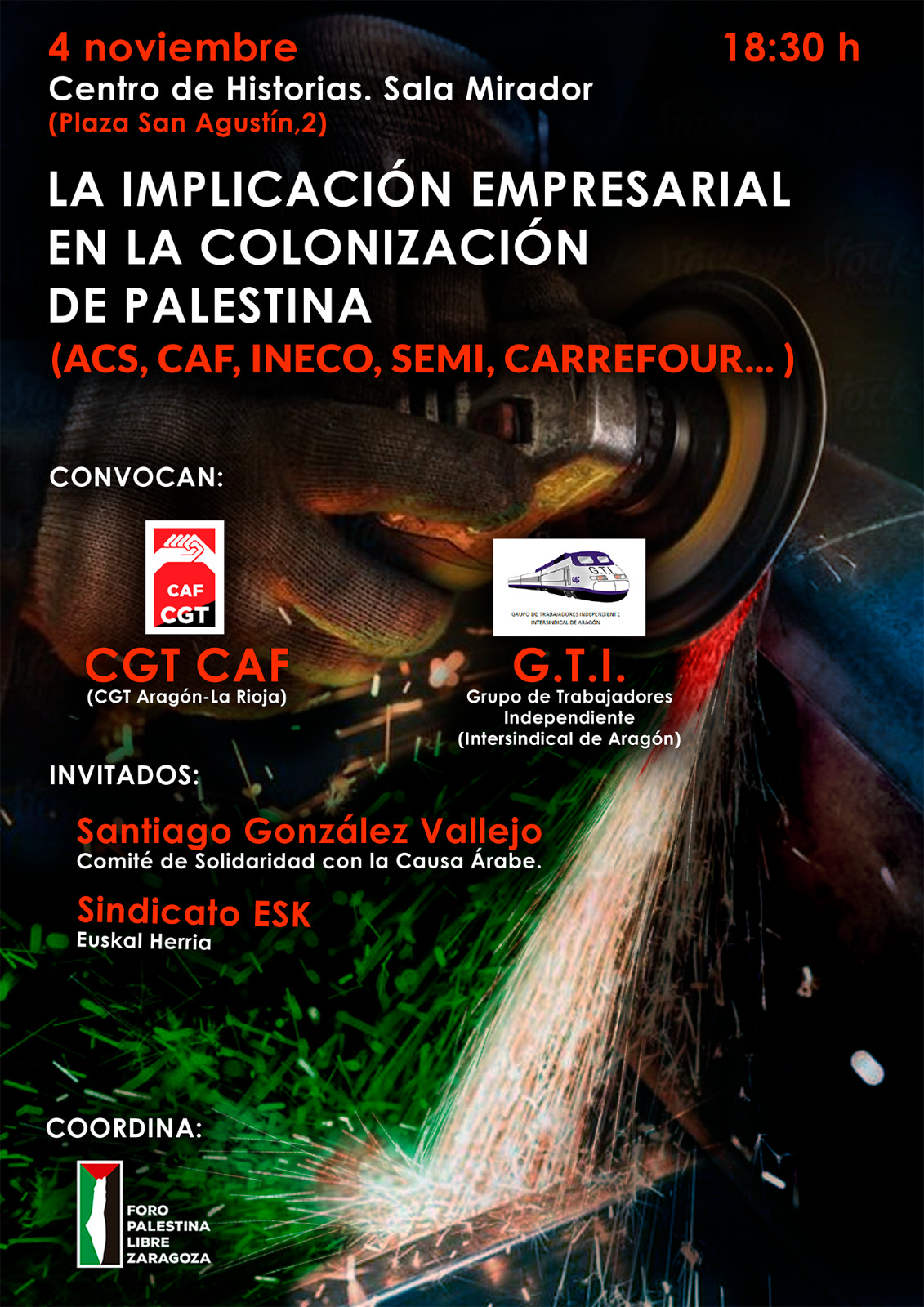 LA IMPLICACION EMPRESARIAL EN LA COLONIZACION DE PALESTINA. Zaragoza, martes 4 de noviembre.