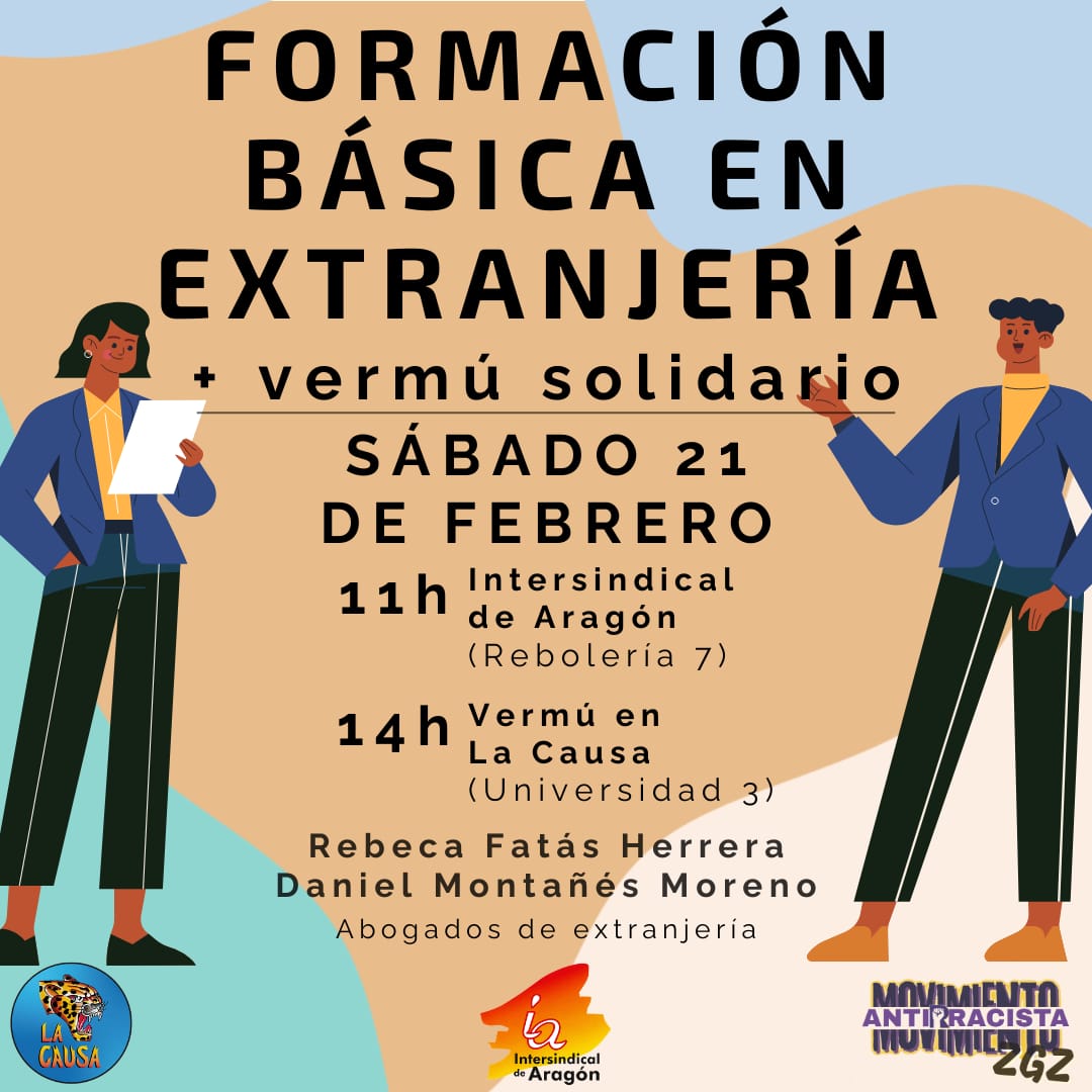 Formación básica en extranjería. Cualquier persona interesada, afiliada o no afiliada a Intersindical de Aragón puede asistir.
