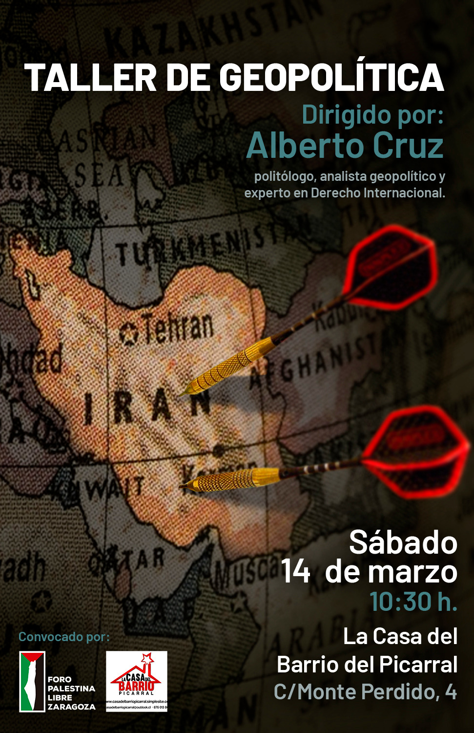 Taller de geopolítica en Zaragoza, dirigido por Alberto Cruz. Sábado 14 de marzo.