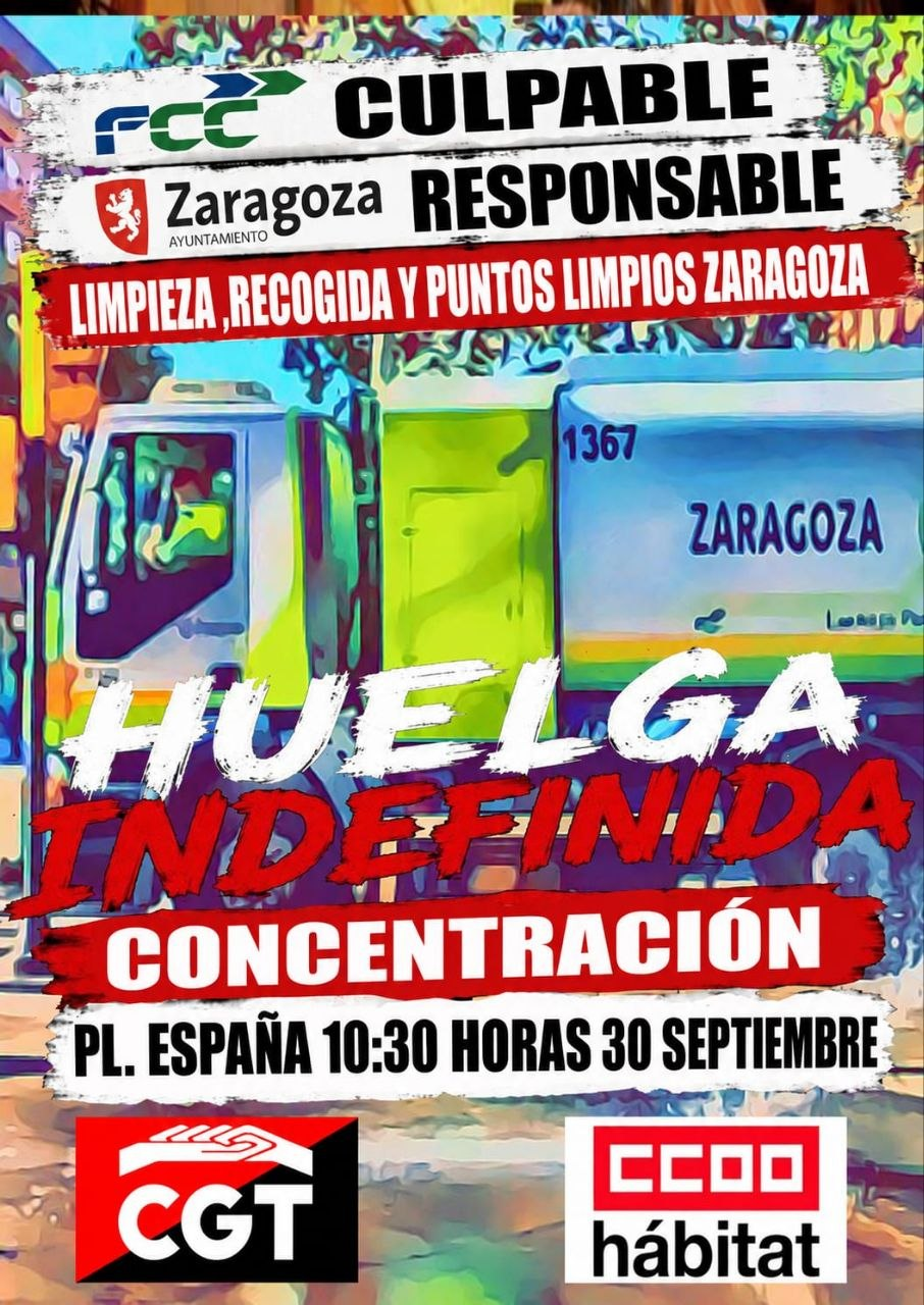 HUELGA INDEFINIDA de los trabajador@s de FCC limpieza. Concentración el 30 de septiembre y huelga indefinida a partir del 7 de Octubre. Encima un asesinato laboral este domingo de un trabajador de FCC.